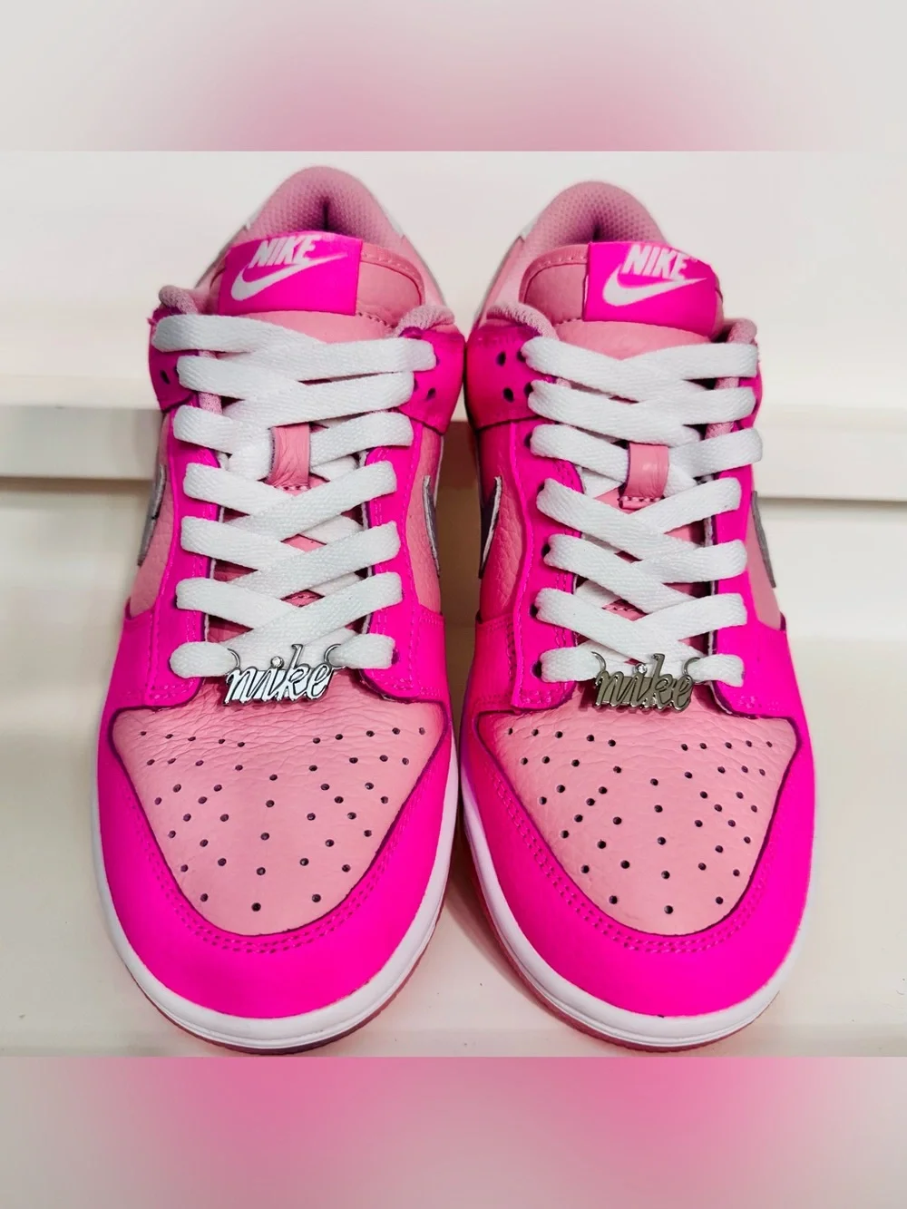 Nike Dunk Low Pink Grey GS 4.5 • Deadstock Clean • Lace Charms • Barbie Pop
